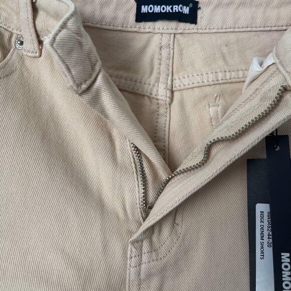 NWT size 6 Momokrom High Waisted Cuff Hem Beige Denim Shorts - Picture 4 of 4